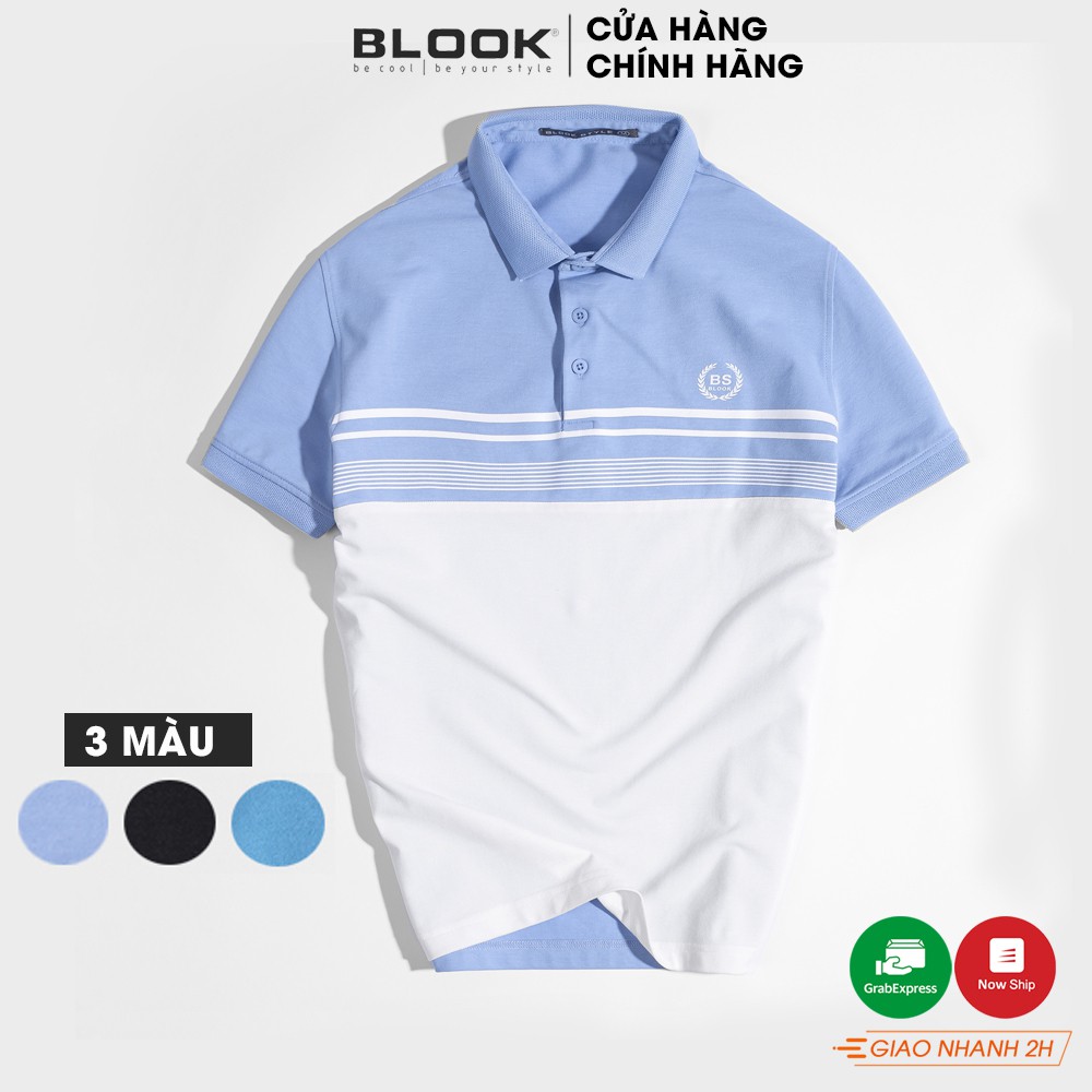 Áo polo nam  cổ bẻ vải thun cá sấu cotton co giãn tốt phối sọc 2 màu trẻ trung, xuất xịn mã 33395 BLOOK