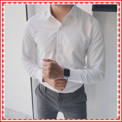 Áo Sơ Mi Nam Dài Tay Dáng Ôm Cổ Bẻ Hàn Quốc Vải Lụa Nến,Không Nhăn, Thấm Hút Mồ Hôi