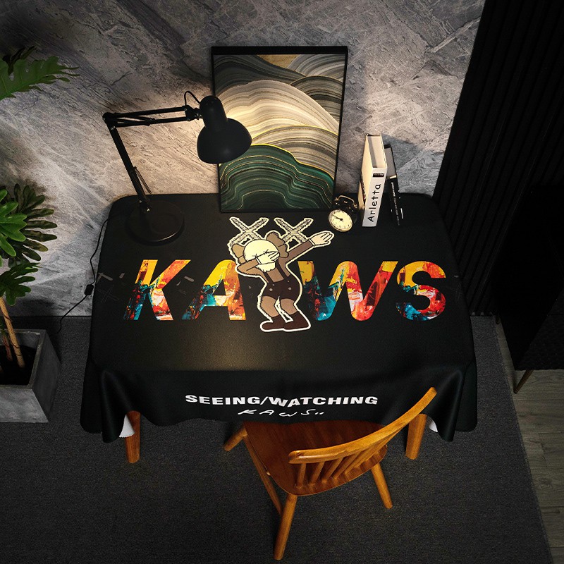 [High quality]Sesame Street kaws tablecloth waterproof and anti-scalding table towel black net red dirt-resistant dormitory table mat coffee table cover cloth tide brand