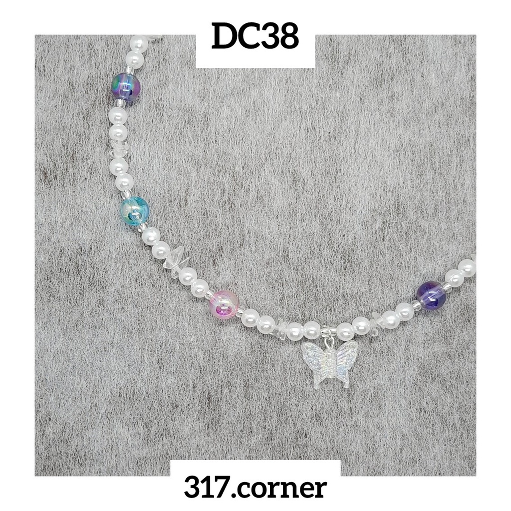 Vòng cổ / Dây chuyền hạt cườm + hạt trai phối đá vụn + bướm hologram - DC38 - 317.corner