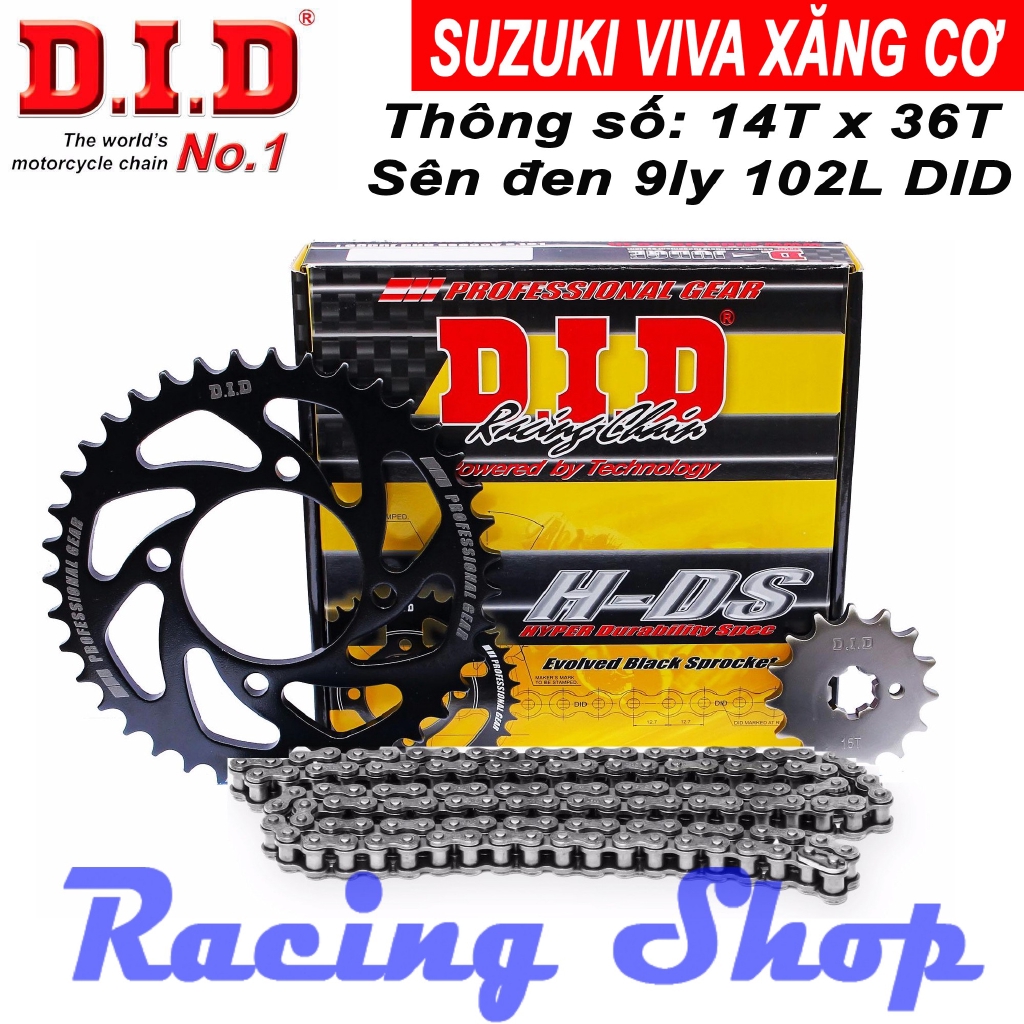 Nhông sên dĩa Suzuki VIVA Xăng Cơ - Sên đen 9ly DID AD3 - Thái Lan