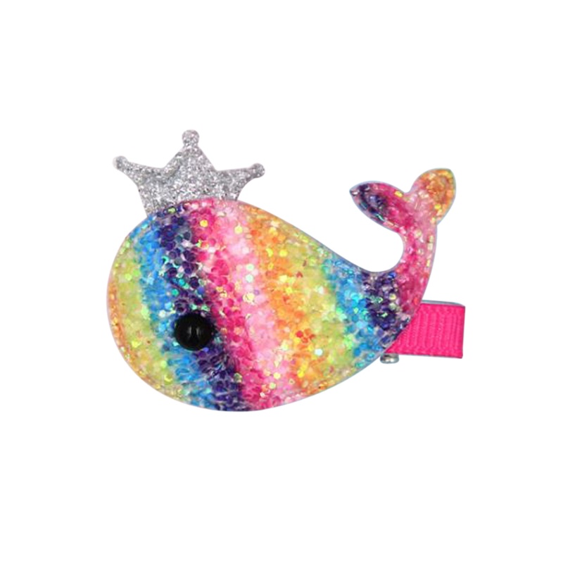 1 Kẹp Tóc Hình Cá Voi / Vương Miện Màu Cầu Vồng Lấp Lánh Cho Bé Gái