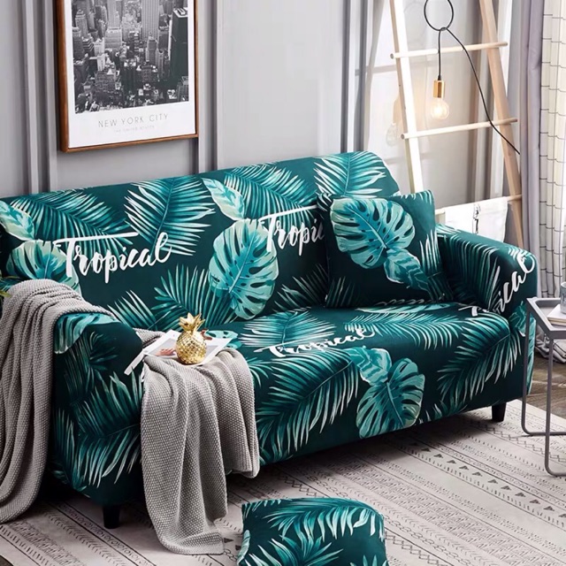 TẤM GA BỌC GHẾ SOFA hoạ tiết Tropical lá xanh nhiệt đới cho ghế 1,2,3,4 chỗ