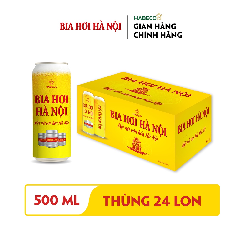 Thùng 24 lon Bia Hơi Hà Nội - HABECO (500ml/lon)