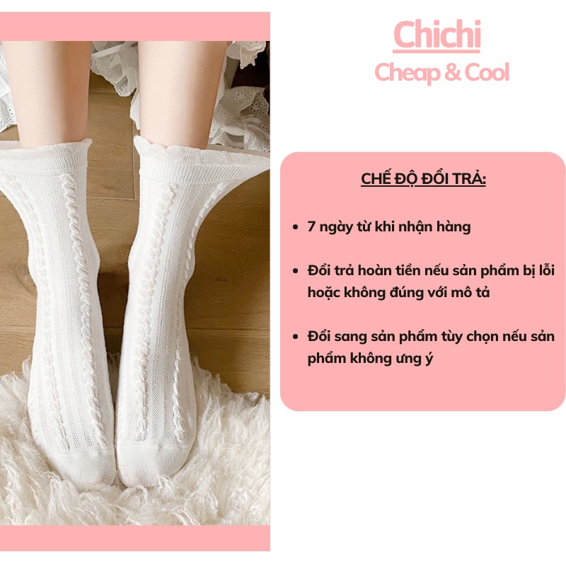 Tất vớ cổ cao nữ trắng trơn cotton dày đẹp cute dễ thương phong cách Hàn Quốc Chichi T05