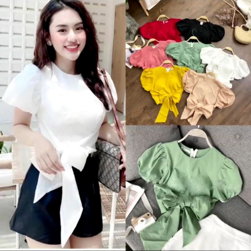 Áo croptop nơ eo nhiều màu