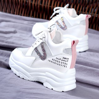 [hồng 38] Giày sneaker bánh mì nữ ulzzang trắng lưới thoáng khí độn đế tăng chiều cao 8cm Hàn Quốc chất lượng tốt