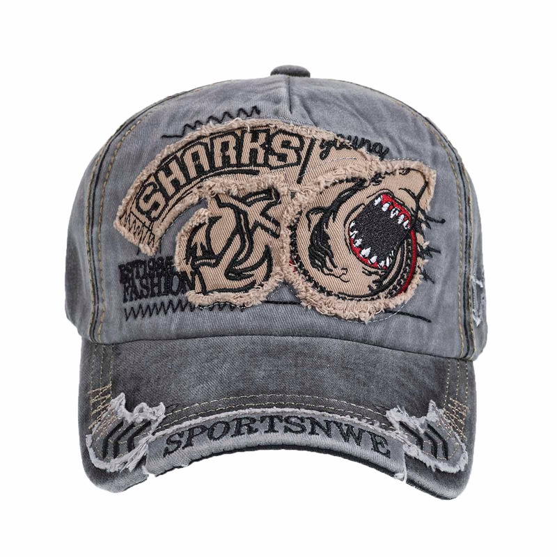 Mũ lưỡi trai thêu họa tiết cá mập phong cách retro