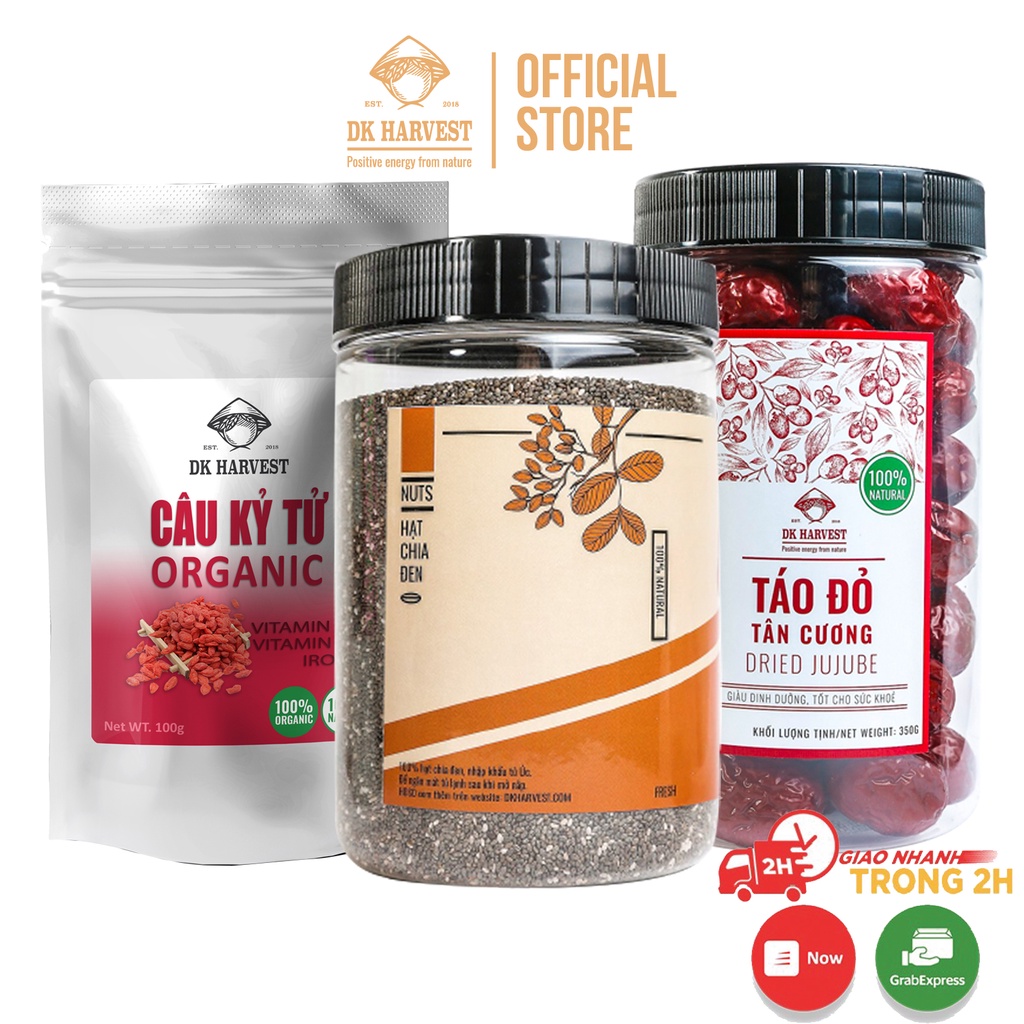 COMBO SIÊU TIẾT KIỆM- 1 Câu Kỷ Tử Loại Cao Cấp 100g &amp; 1 Táo Đỏ Tân Cương Dried Jujube 350g &amp; 1 Hạt chia đen Organic 300g