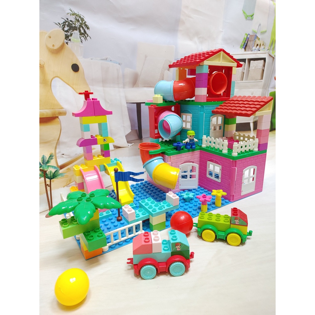 Đồ Chơi xếp hình Lắp Ghép cỡ Lego Duplo ngôi nhà 170 chi tiết, 2kg gạch nhựa ABS, gồm 2 tấm nền  made in VN - Sc012