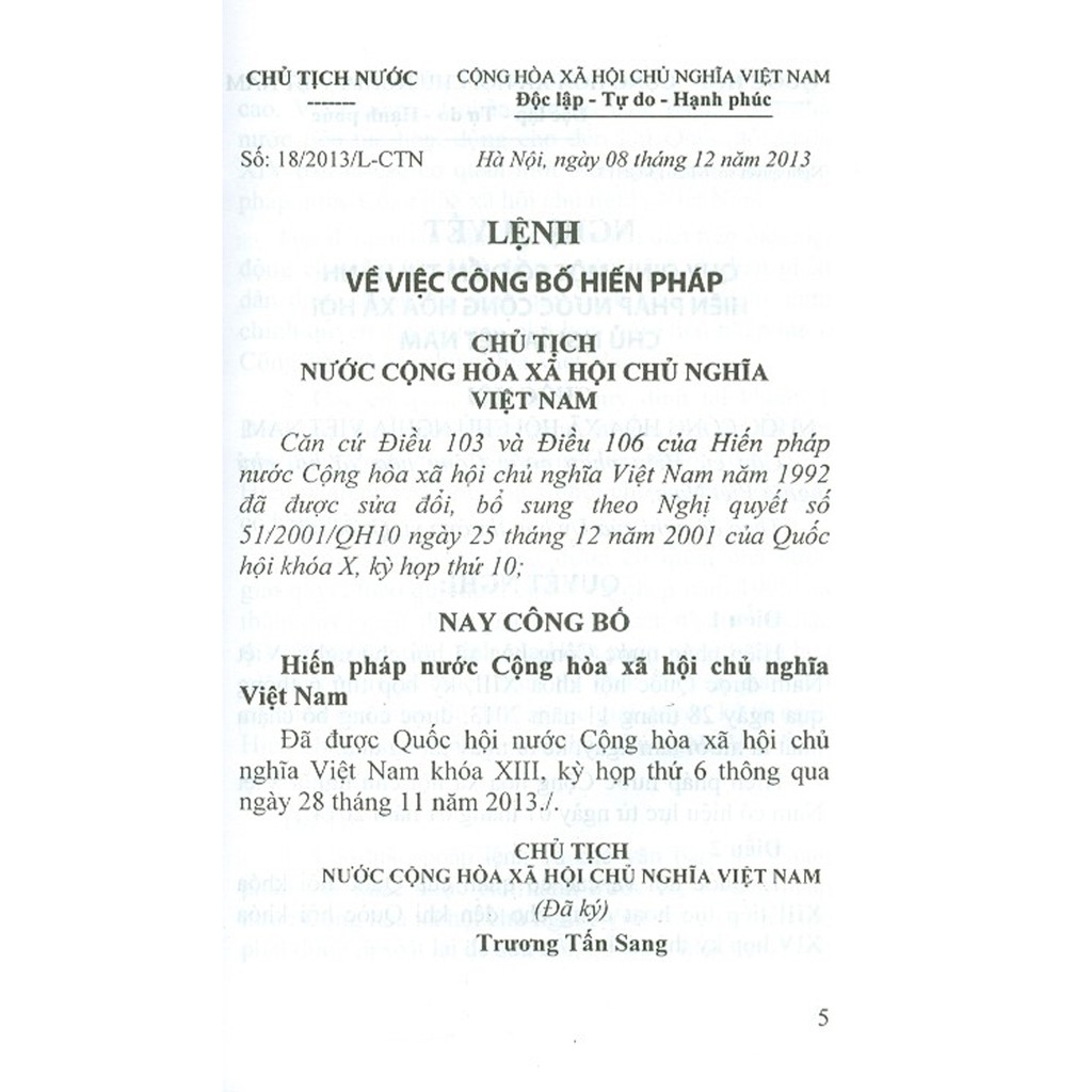 Sách - Hiến Pháp Nước Cộng Hòa Xã Hội Chủ Nghĩa Việt Nam (Năm 2013-1992-1980-1959-1946)