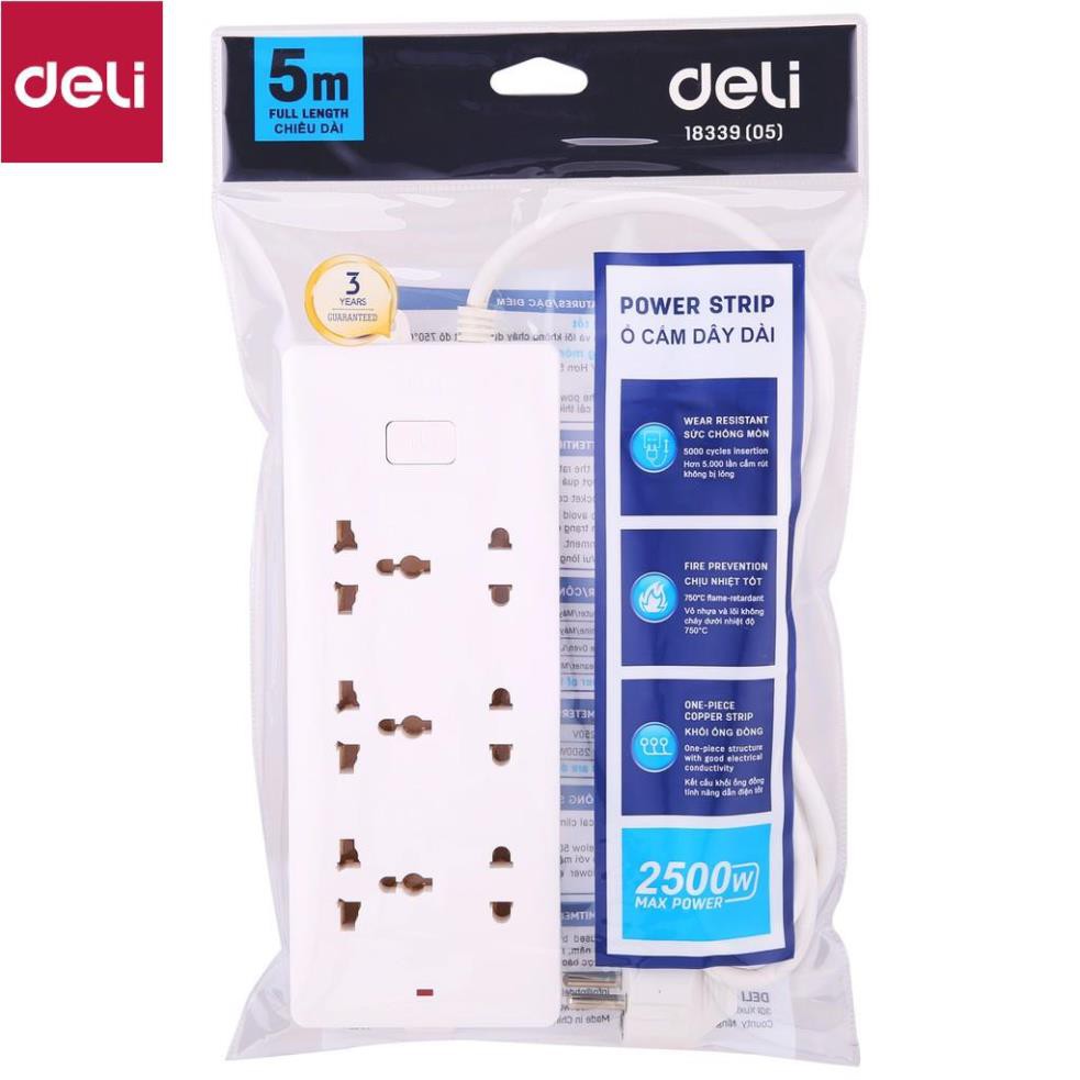 Ổ cắm điện Deli - dây 2m/3m/5m - 1 chiếc - E18339-02/E18339-03/E18339-05 [Deli]