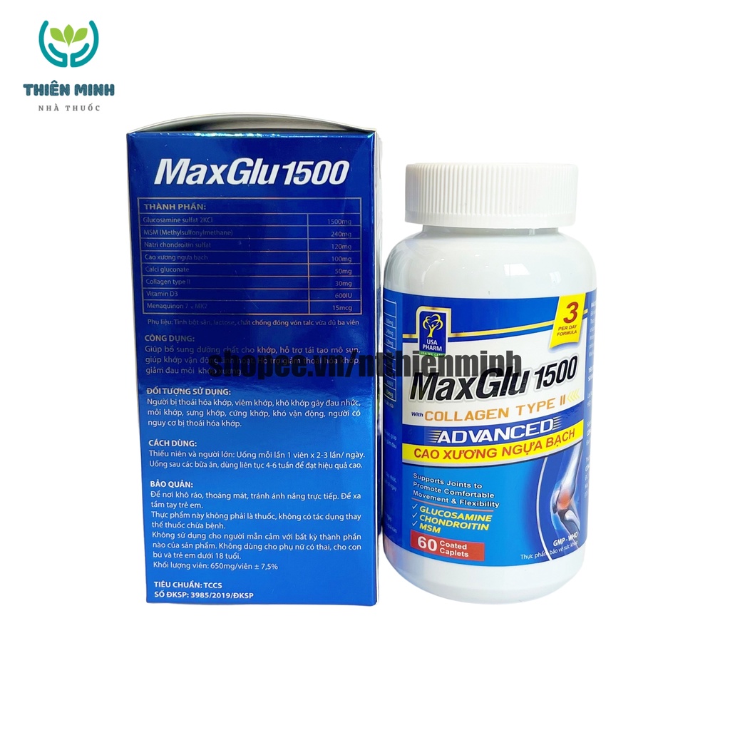 Viên uống MAXGLU 1500 bổ xung glucosamine hỗ trợ xương khớp – Hộp 60 viên