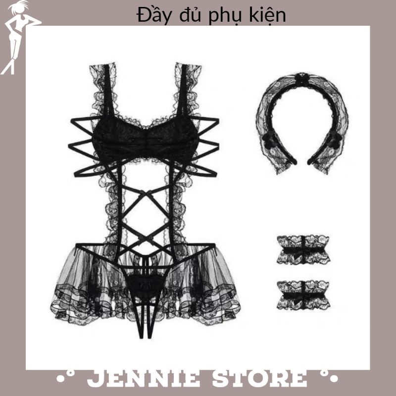 Cosplay hầu gái maid sexy - váy ngủ 2 dây hoá trang Halloween nàng hầu gợi cảm | BigBuy360 - bigbuy360.vn