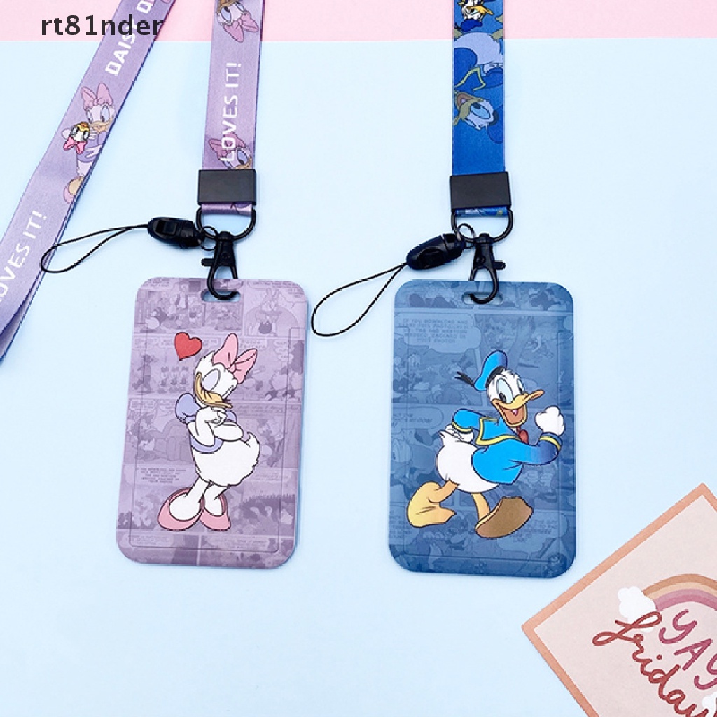 DISNEY Rt Bao Đựng Thẻ ID / Thẻ ID Bằng Nhựa Trong Suốt Họa Tiết Chuột Mickey Minnie Nhỏ Gọn Có Dây Trượt Cho Học Sinh