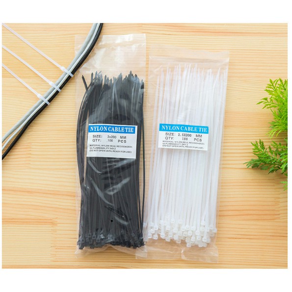 Set 100 dây thít bằng nylon đầu khóa zip nhanh màu trắng/đen tiện dụng