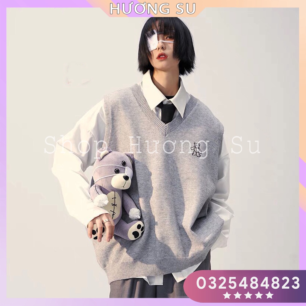 [Rẻ vô địch] Áo gile Nam Nữ Unisex  Cotton Thêu Hình gấu - Hương Su