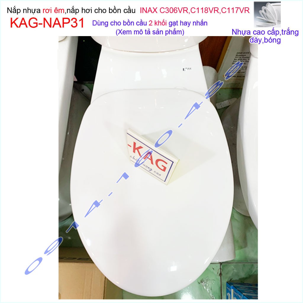 Nắp đậy bồn cầu rơi êm KAG-NAP31, nắp cho bàn cầu Inax C.117VRN,C306VRN, nắp cho cầu Inax