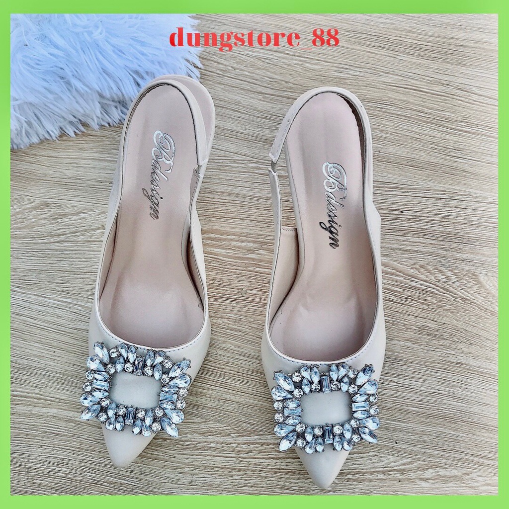 Giày Cao Gót Nữ 8 Phân Chất Da Đẹp Dáng Công Sở  Gắn Lơ Đá DD83
