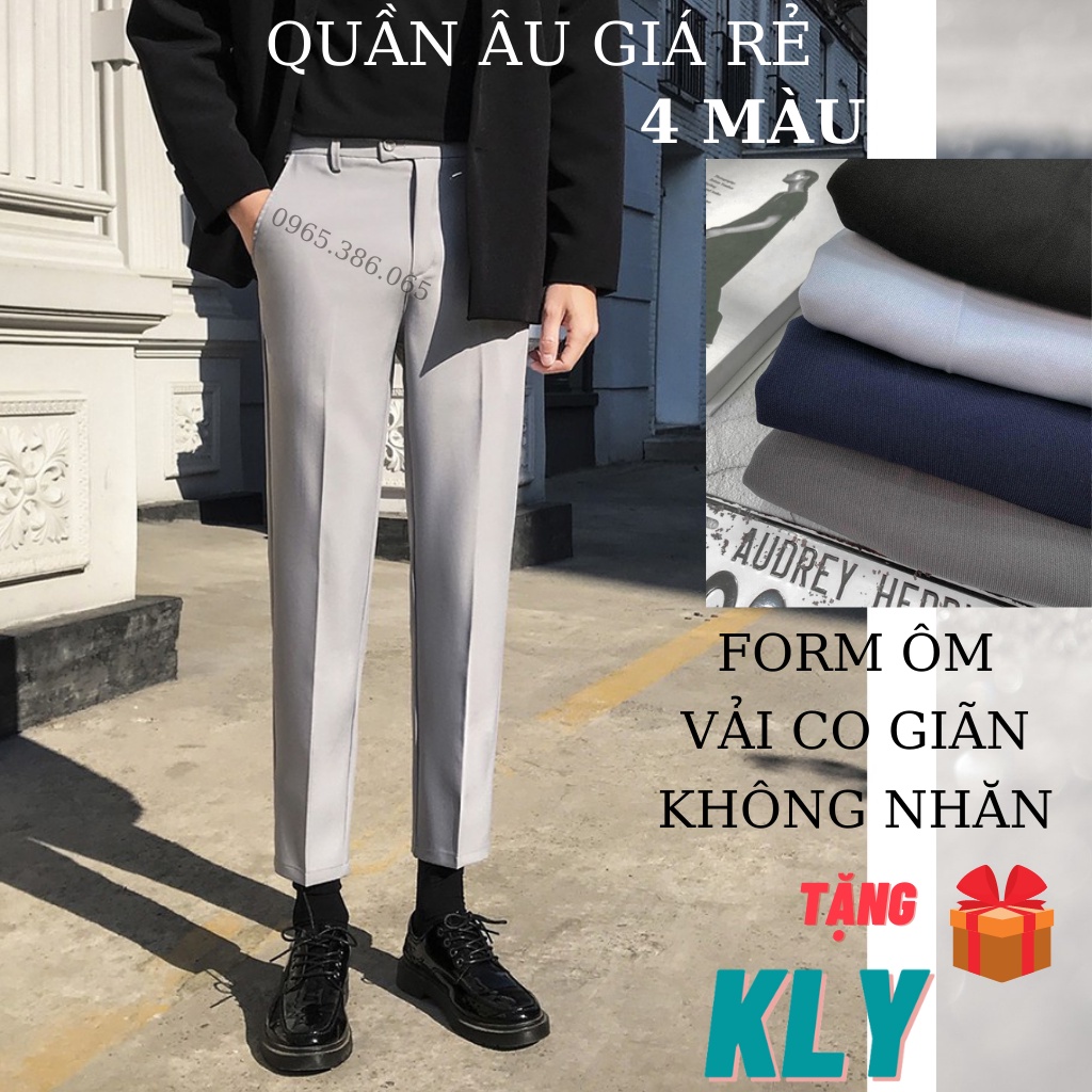 Quân Tây Vải Nam Ghi Công Sở Ống Côn Slimfit Co Giãn Quần Âu Nam Dáng Hàng Cạp Cao Không Nhăn - Quần Âu Nam KLY