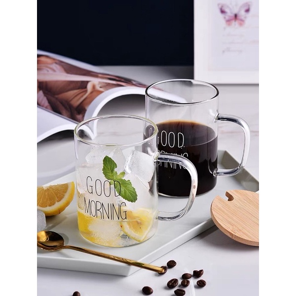 Cốc thủy tinh chào buổi sáng Good morning