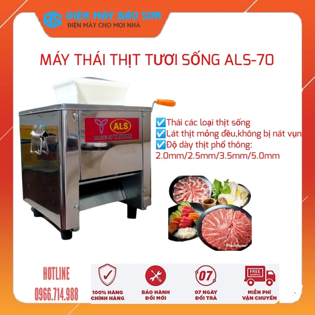 Máy Thái Thịt Tươi Sống ALS-70 Loại 1 Cửa Dao 2.0MM 2.5MM 3.5MM 5.0MM Thái Thịt Bò Thịt Nướng Bún Chả Thái Sợi Lạp Xưởng