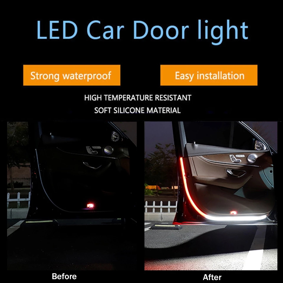 Set 2 dải đèn LED gắn viền cửa ô tô cảnh báo an toàn chống va chạm từ phía sau tiện dụng
