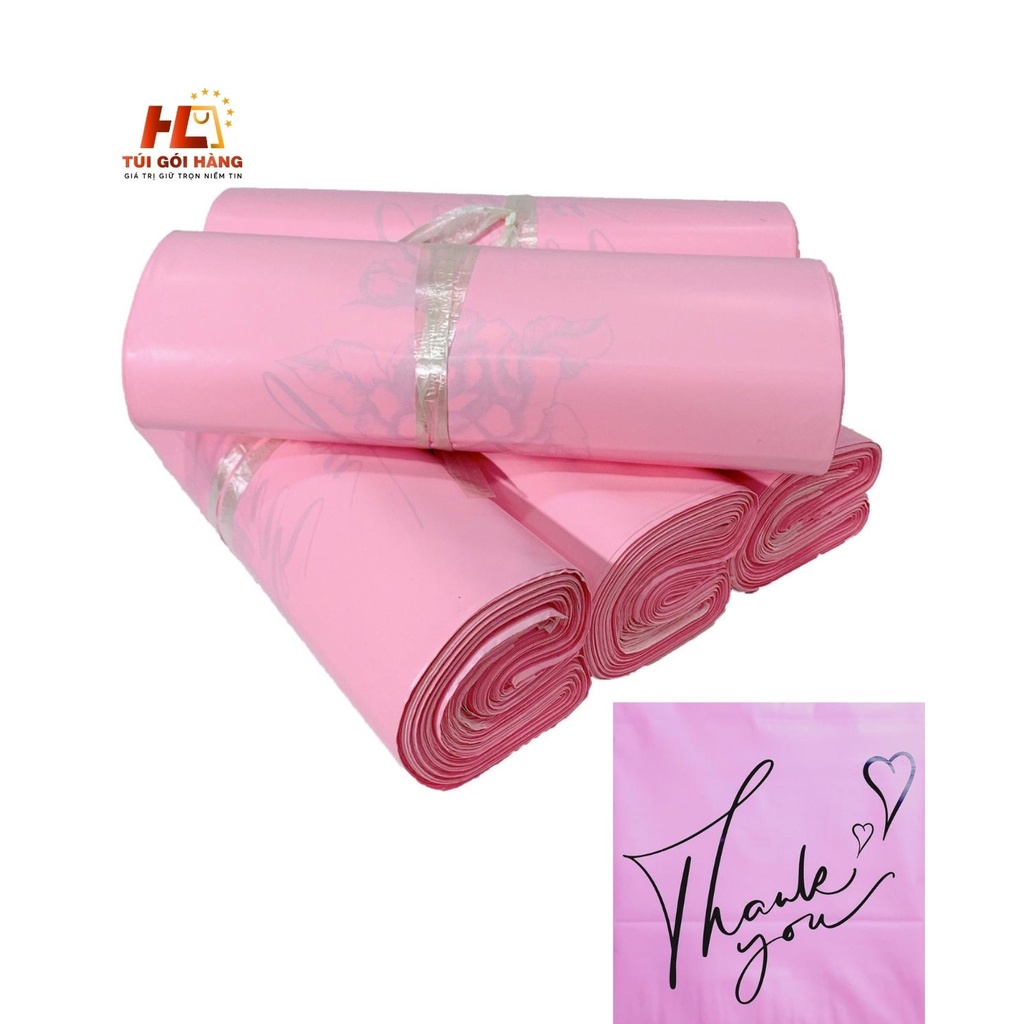 Hình ảnh Túi gói hàng hồng pastel chất liệu cao cấp in thank you hoa văn size 35x45 TUIGOIHANGHL #6