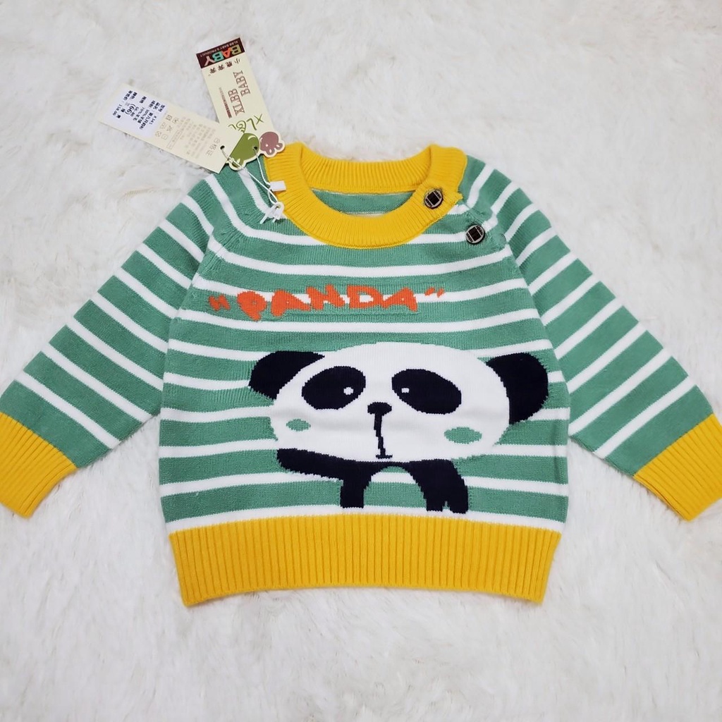 345 Áo len cài vai dài tay kẻ gấu trúc hàng quảng châu đẹp mềm mịn cho bé (6-11.5kg)