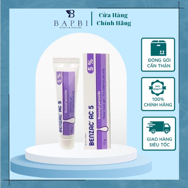 Benzac AC 5 Benzoyl Peroxide 5% Gel Hỗ Trợ Gi ả m M ụ n 15g