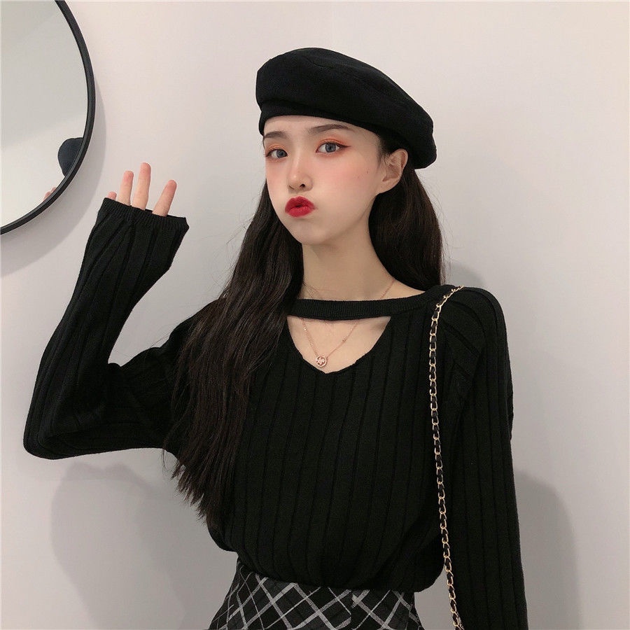 COZOK Áo Sweater dài tay cổ chữ V thời trang xinh xắn