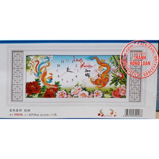 Tranh thêu chữ thập đồng hồ long phụng xum vầy X8046
