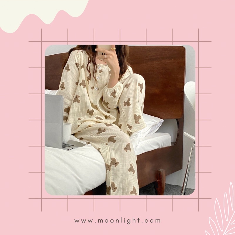Bộ ngủ pyjama hoạ tiết gấu cute