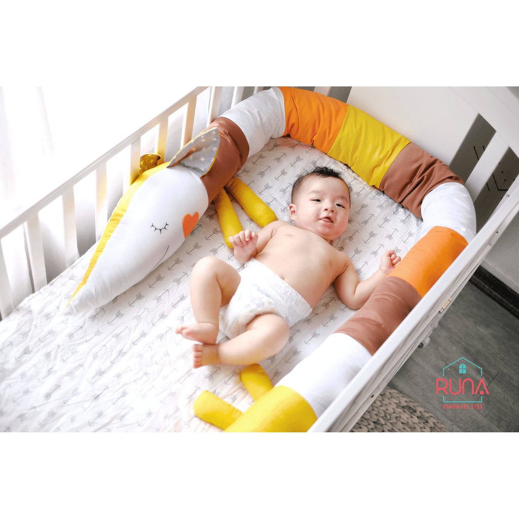 Quây cũi dài hình con thú cho bé RUNA KIDS chất liệu Cotton Hàn 100% cao cấp, bảo vệ an toàn giấc ngủ cho bé