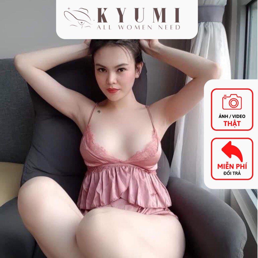 Đồ ngủ sexy đồ ngủ 2 dây phối ren ngực KYUMI OFFICIAL, chất liệu lụa satin mềm mịn, freesize 40-65kg tùy chiều cao 008 | BigBuy360 - bigbuy360.vn
