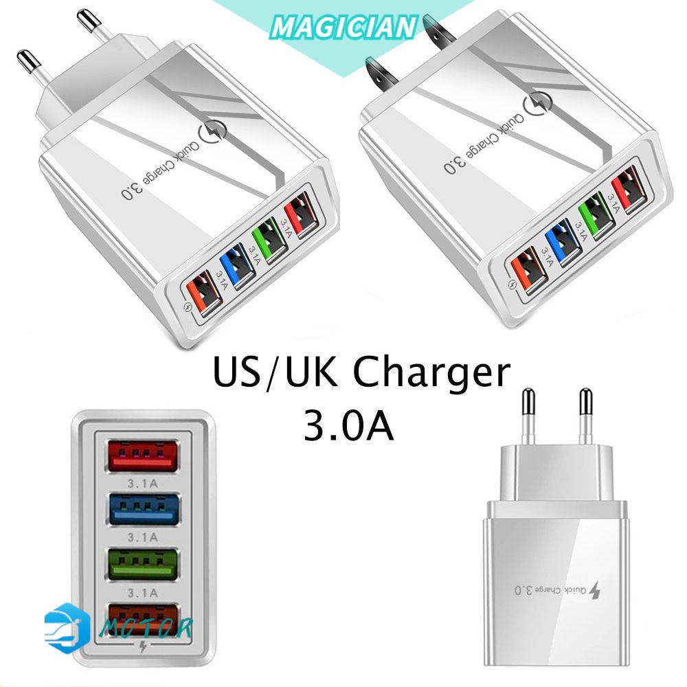 Cốc Sạc Nhanh 4 Cổng USB 3A Phích Cắm EU/US Tiện Dụng