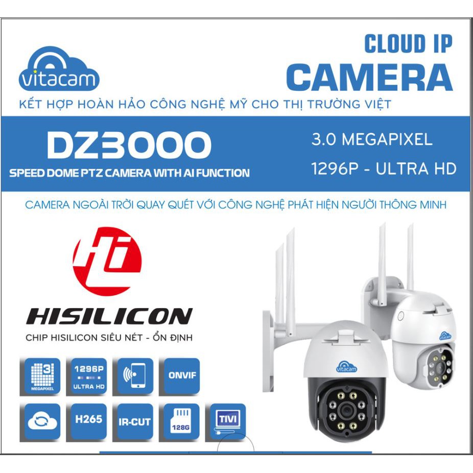 Camera IP Wifi VITACAM DZ3000 3.0mpx Ultra HD 1296P CHÍNH HÃNG