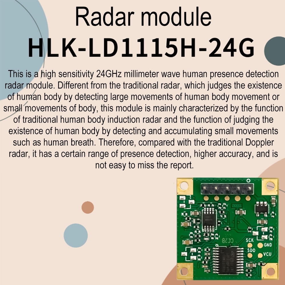 Mô đun cảm biến phát hiện người Diymore LD1115H 24G RADAR MODAR MODAR TTL nối tiếp 3.6-5V
