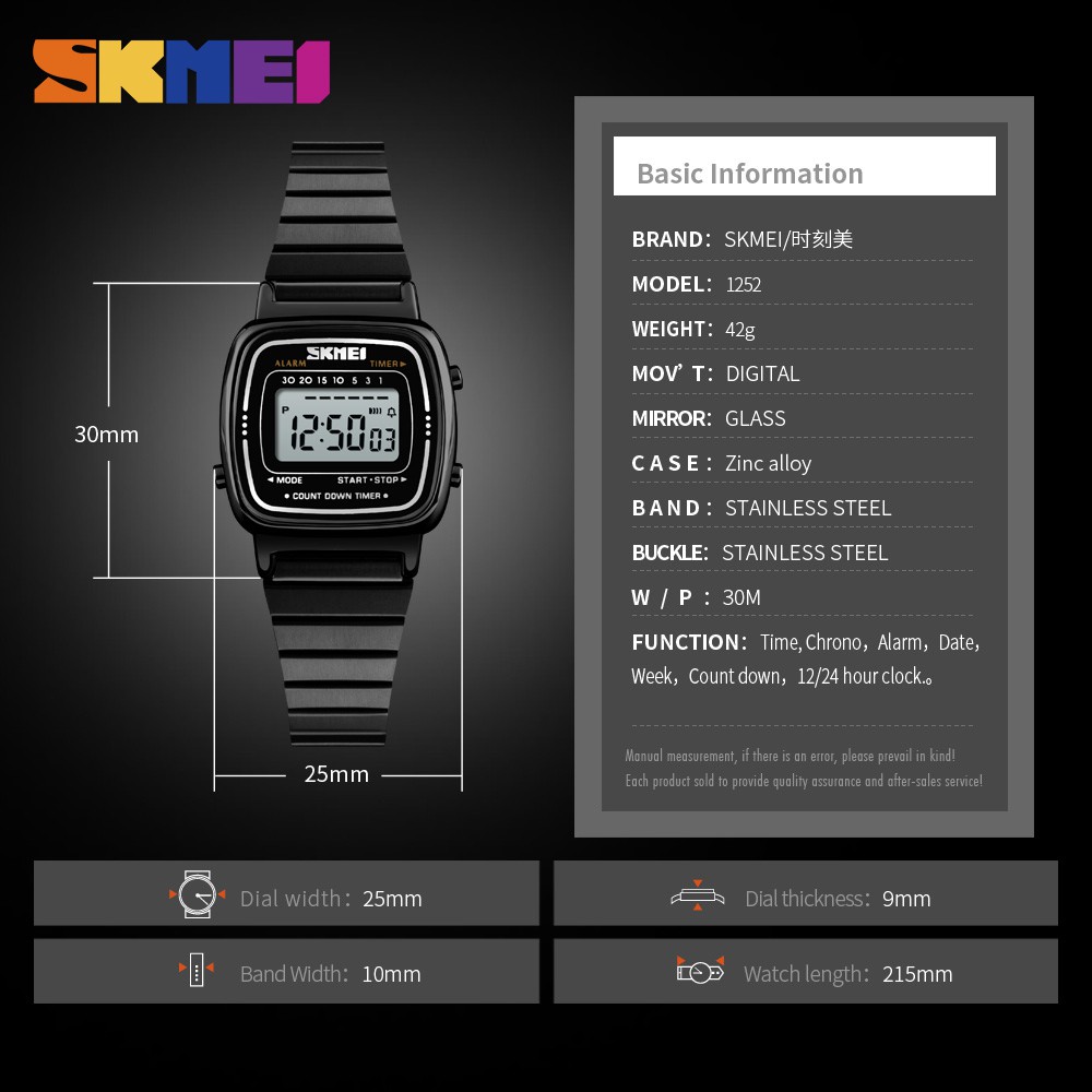 Đồng Hồ Điện Tử Skmei 1252 Có Đèn Led Chất Liệu Thép Không Gỉ