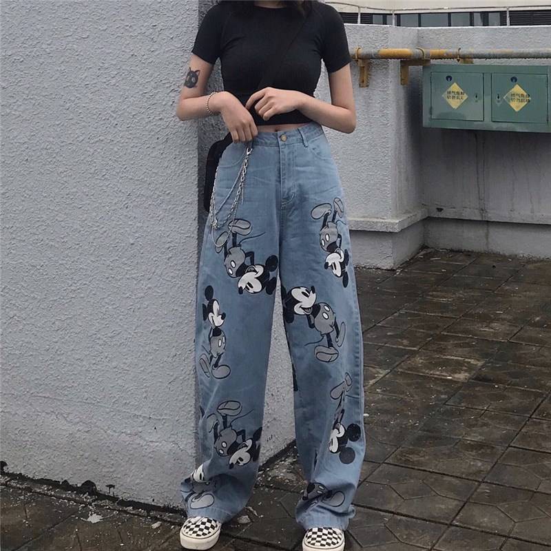 Quần Jeans ulzzang hình chuột mickey ảnh thật& ảnh cận chất cuối hàng sẵn