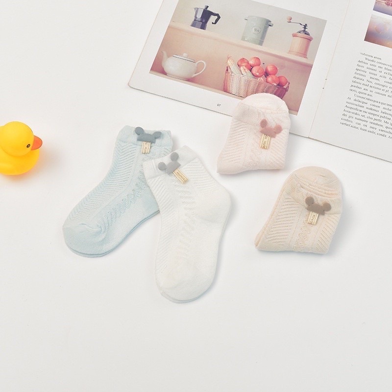 Tất lưới điều hòa cao cổ cotton thoáng khí họa tiết Mickey cho bé từ 0-6 tuổi