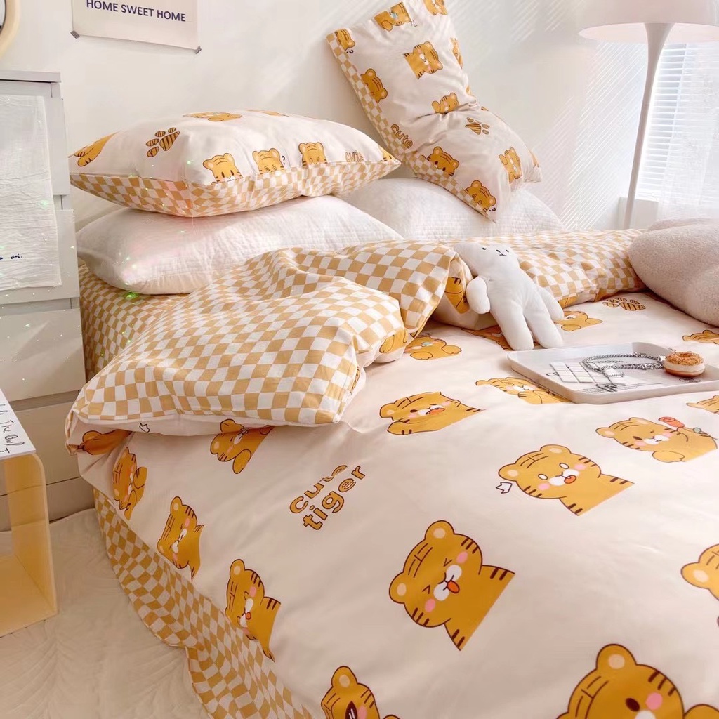 bộ chăn ga gối cotton living  lonaabedding  hổ vàng style tiger ( full size)