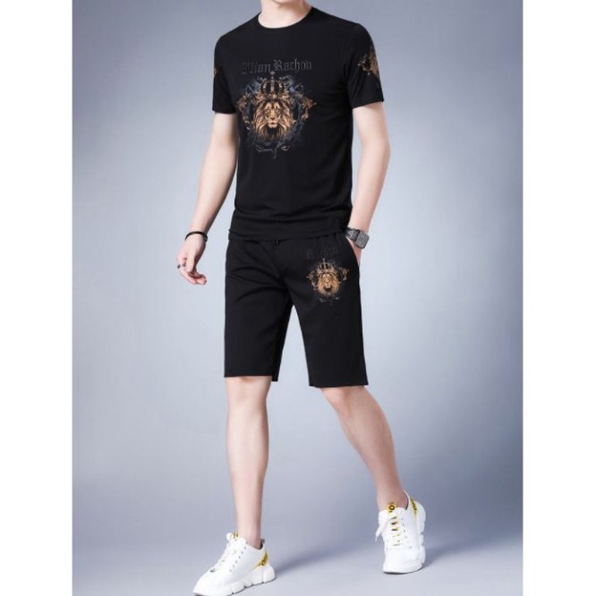 HÀNG CAO CẤP - Đồ Bộ Nam Mùa Hè, Bộ Quần Áo Thun Nam Cộc Tay In Sư Tử Vàng Chất Thun Lạnh 4C - BN252 - Shop bán sỉ - h