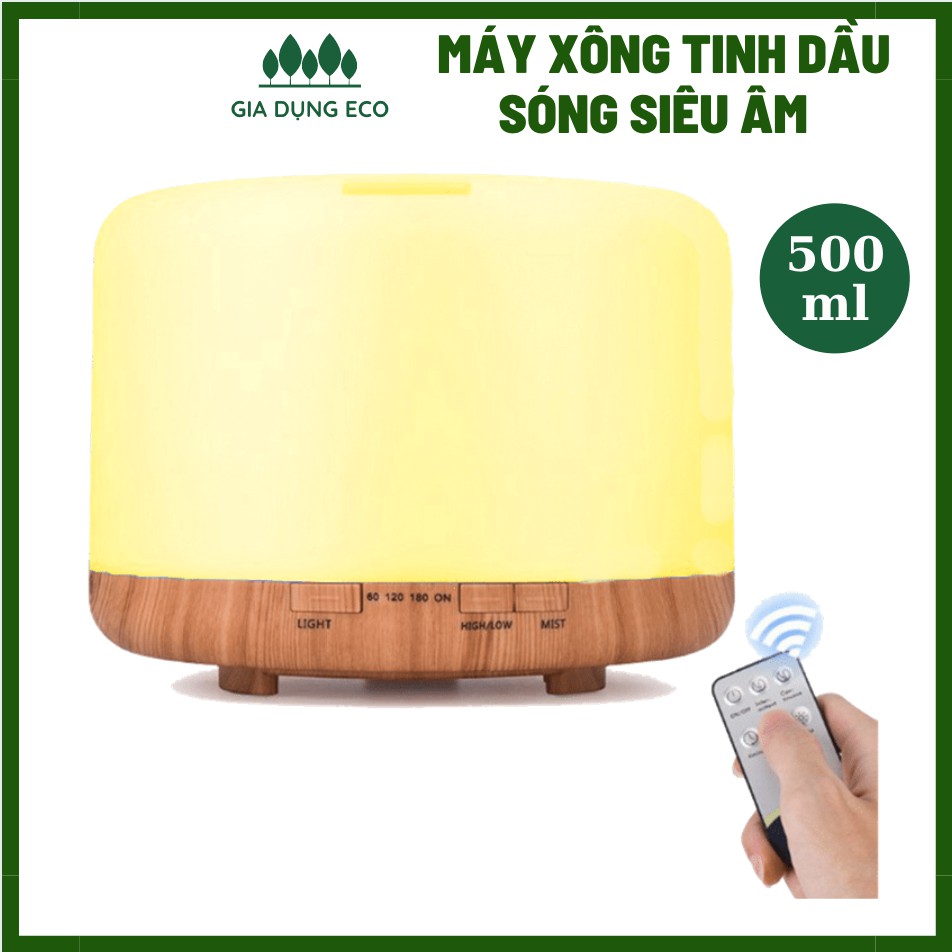 Máy Xông Tinh Dầu Siêu Âm Máy Phun Sương Tạo Ẩm Phòng Ngủ Đèn Ấm Có Remote Dung Tích 500ml