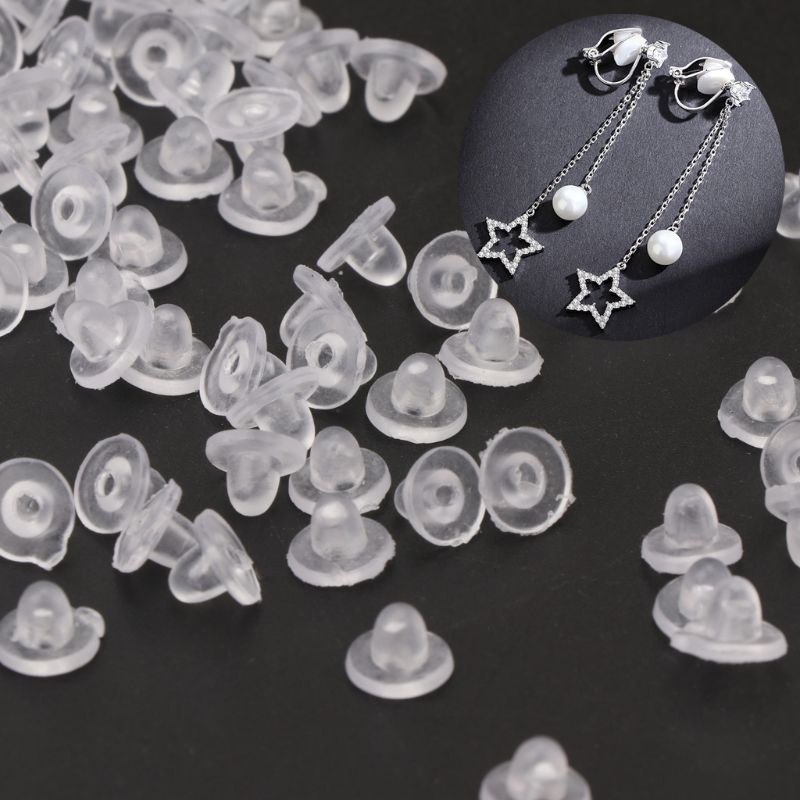 Bộ 100 Đệm Kẹp Bông Tai Bằng Cao Su Silicon Mềm Trong Suốt Chống Trơn