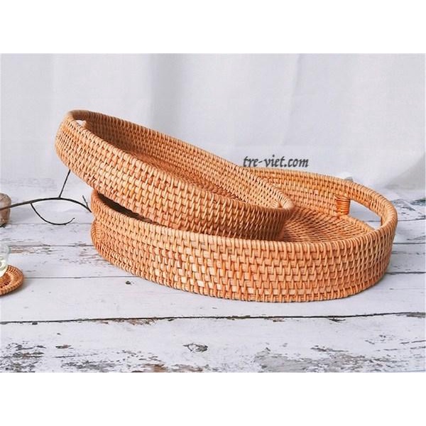 Khay Mây Tròn Lớn 30cm/ 35cm Trang Trí Bàn Ăn - Rattan Tray | Tre Việt