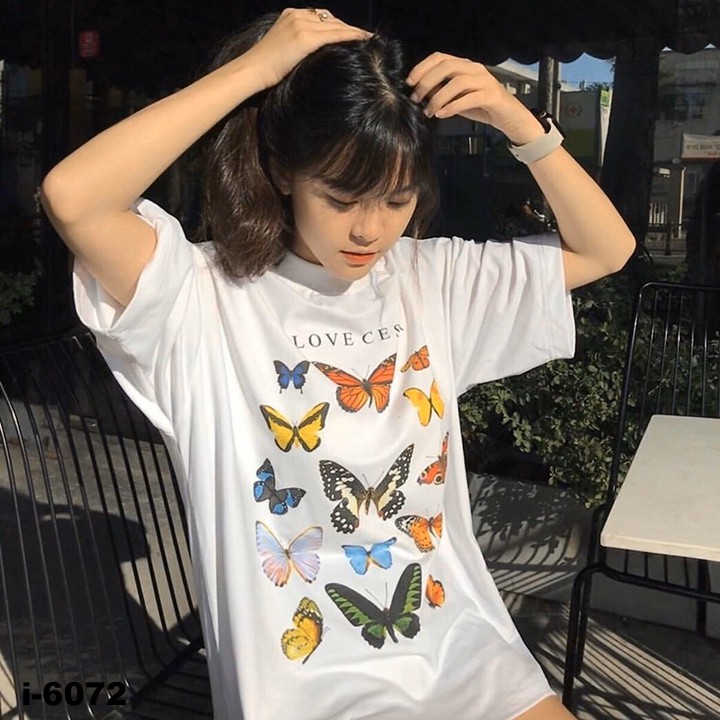 Follow Shop Săn Deal Hot Ngày 12/12 Áo Thun Nữ Unisex Màu Trắng In Hình Con Bướm I LOVE CESAR ATN6072