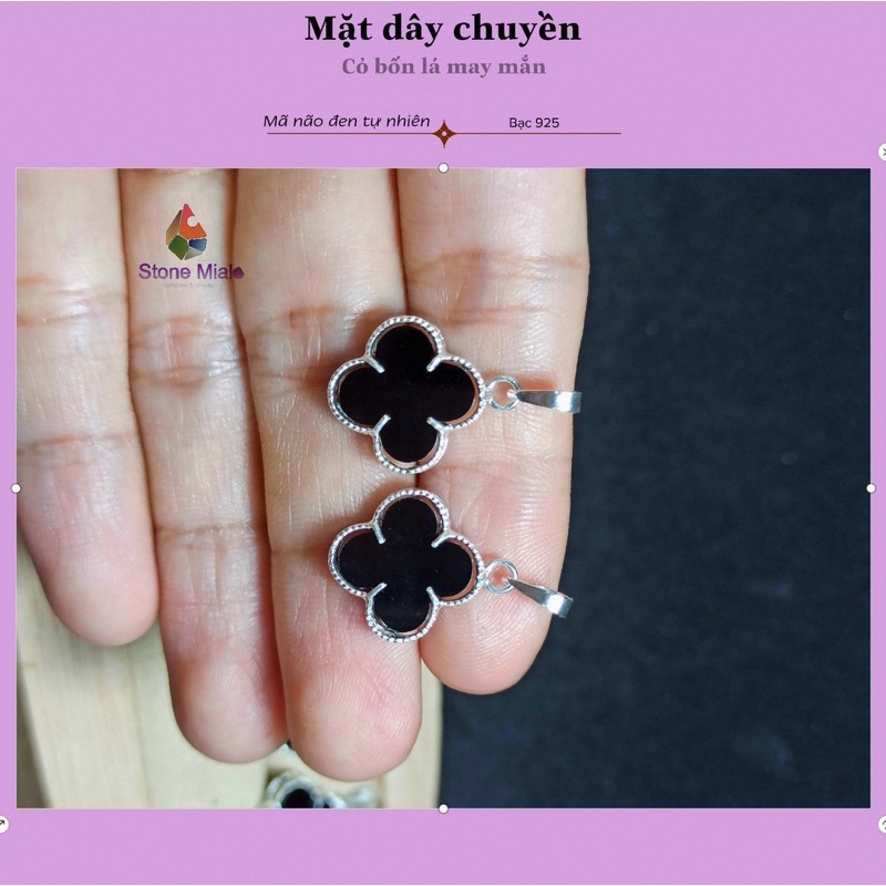 Mặt dây chuyền cỏ bốn lá may mắn đá mã não tự nhiên