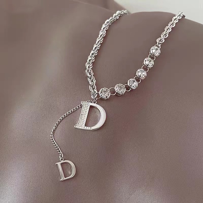 Vòng cổ Dài Mặt Chữ D Đính Đá Zircon Thời Trang Cho Nữ