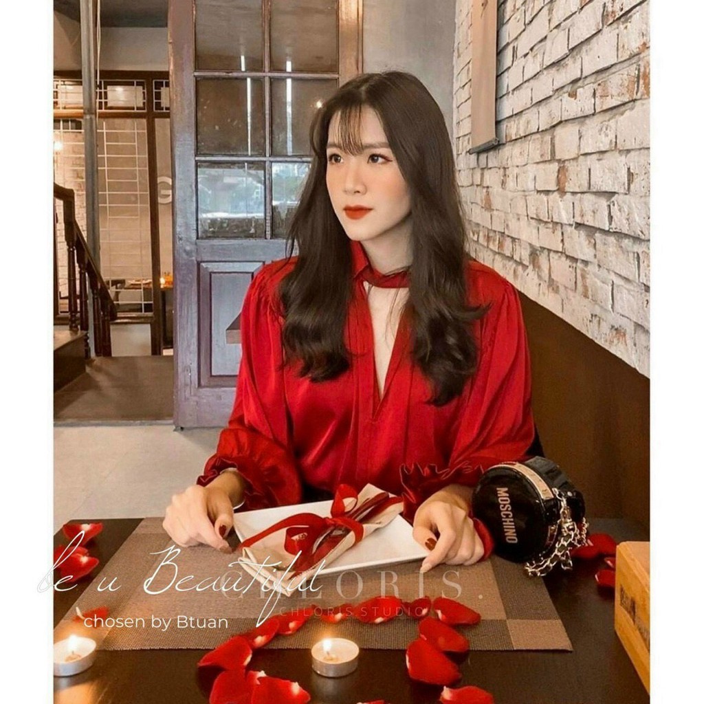 sơ mi lụa nơ tay